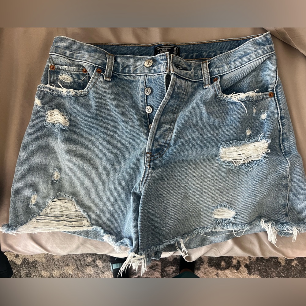 Abercrombie & Fitch Light Blue Distressed Denim Jean Shorts